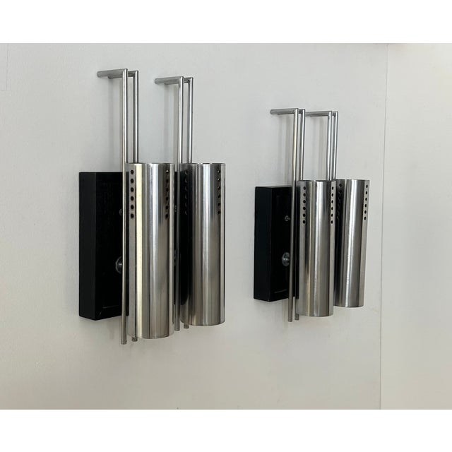 Vintage Wall Lights in Chromed Metal and Blackened Oak, France, 1970, Set of 2 For Sale - Image 9 of 11