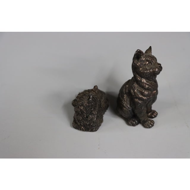 Metal Pair of Sterling Silver Cat Figurines For Sale - Image 7 of 9