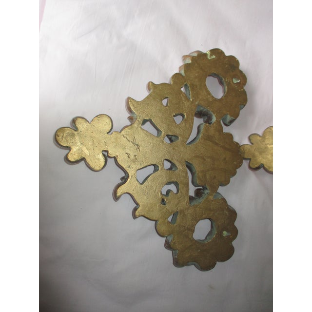 Plastic Vintage French Fleur De Lis Gold & Verdigris Wall Plaques For Sale - Image 7 of 8