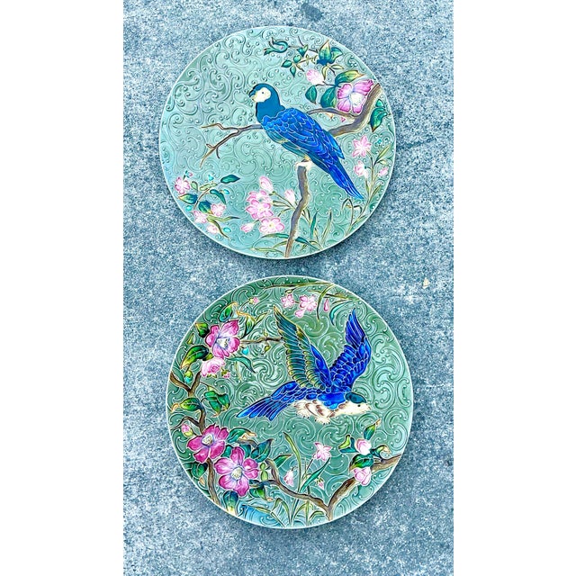 This exquisite pair of vintage Schütz Cilli glazed ceramic wall plates represents the pinnacle of early 20th-century...