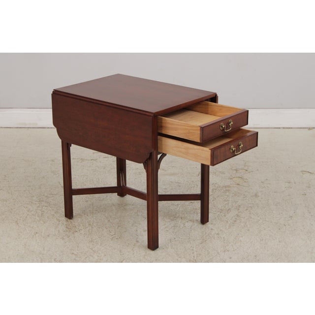 Wood Henkel Harris Cherry 2 Drawer Drop Leaf Table For Sale - Image 7 of 15