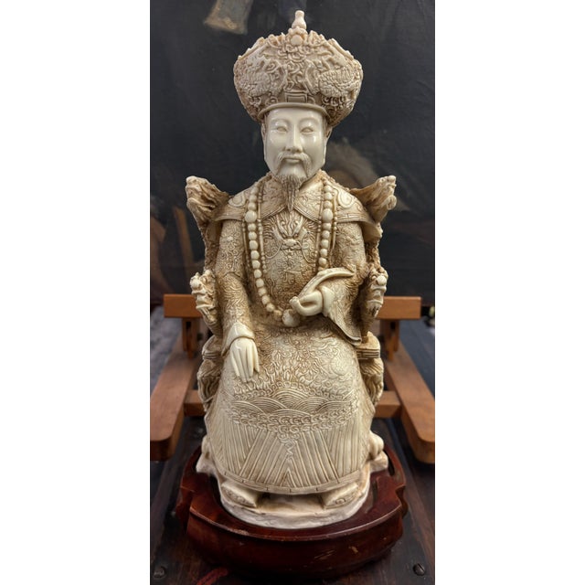 Chinese Empress Emperor Figurine Faux Ivory For Sale - Image 11 of 14