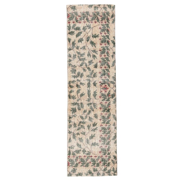 Green and Beige Runner Rug For Sale