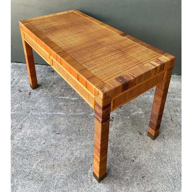 Vintage Rattan Writing Desk After Bielecky Brothers For Sale In West Palm - Image 6 of 12