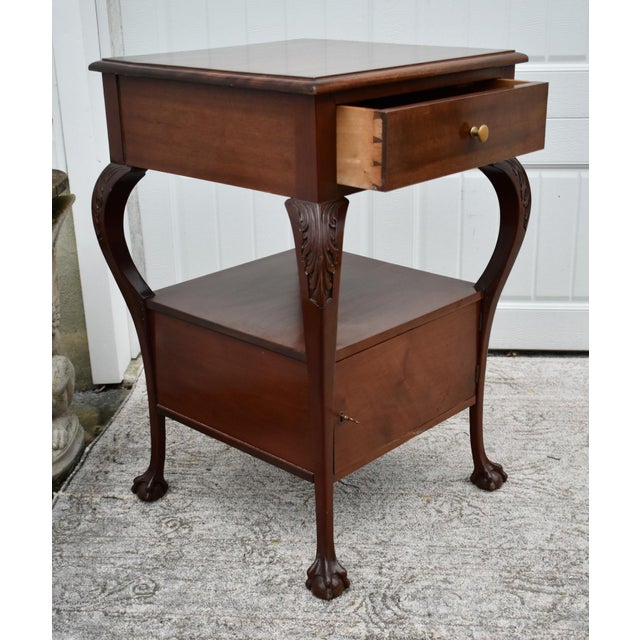 Brown Antique Carved Mahogany Chippendale Style Stand W/Drawer & Locking Door For Sale - Image 8 of 12