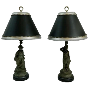 19th Century Pewter Figurines Adapted as Lamps - a Pair
