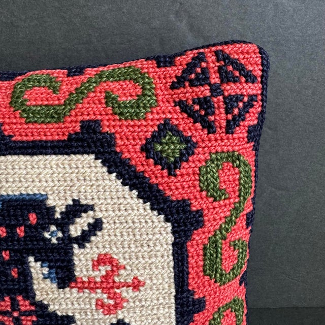 Vintage Swedish Backahsten Horse Accent Pillow Handmade Needlepoint Embroidered For Sale - Image 4 of 10