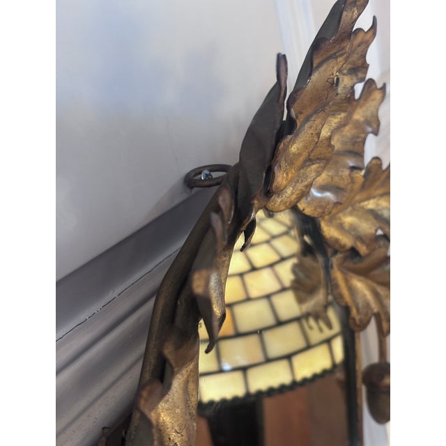 Rococo Style Oak Leaf & Acorn Gilt Metal Oval Mirror For Sale - Image 9 of 10