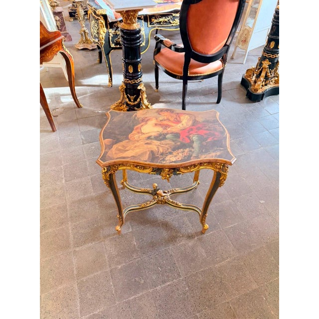 Wood Vintage Romeo & Juliet Painted Cherub Table Green For Sale - Image 7 of 10