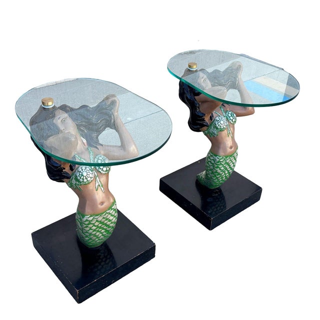 1950s MCM Sculptural Nude Mermaid Biomorphic Cocktail Table W/ Pair of End Tables For Sale - Image 10 of 13