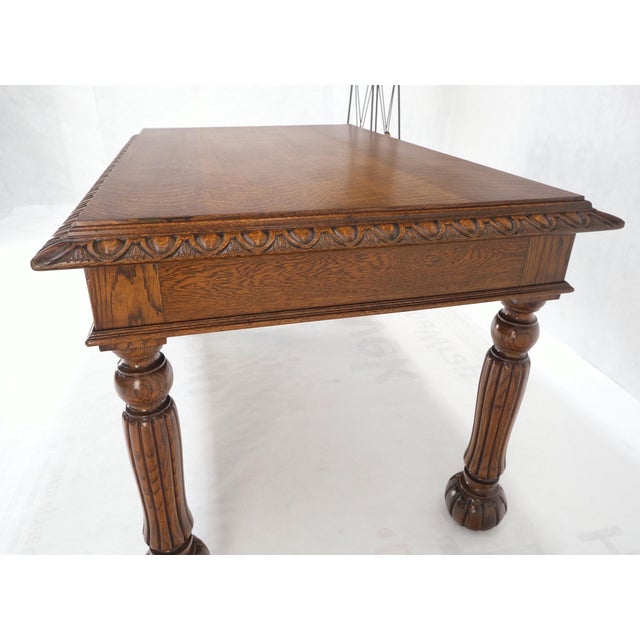 Heavy Fluted Carved Oak Legs 1 Drawer Arts & Crafts Desk Writing Table Clean! For Sale - Image 13 of 17