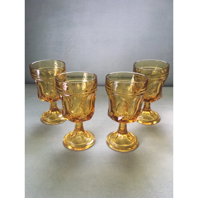 1960s Anchor Hocking Fairfield Amber Glass Wine Goblets- Set of 4
