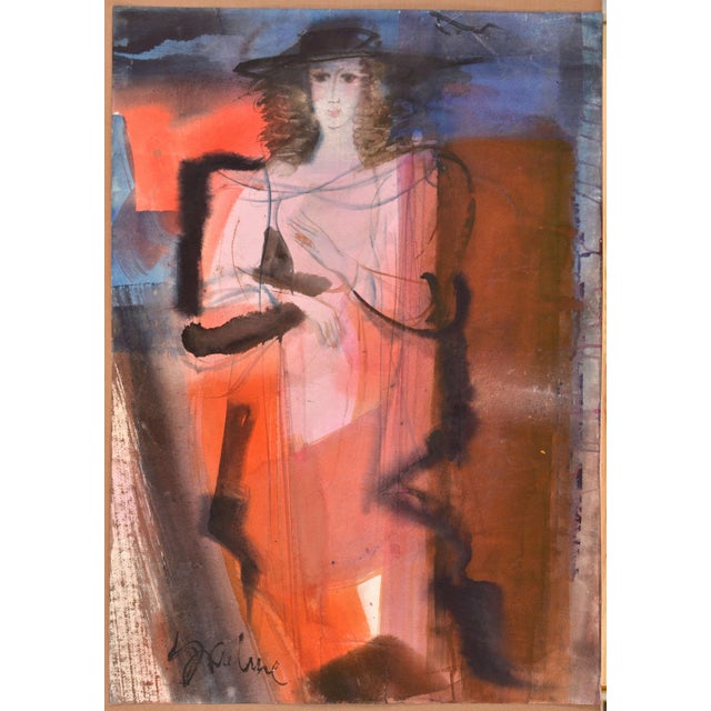 2000 - 2009 Dzemma Skulme, Lady in Red, 21st Century, Watercolor For Sale - Image 5 of 5