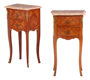Pair of French Louis XV Style Bronze-Mounted Marble-Top Nightstands, C. 1950