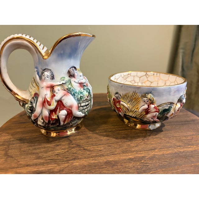 Italian Capodimonte Porcelain Cherub Themed Petite Pitcher and Bowl For Sale - Image 3 of 7