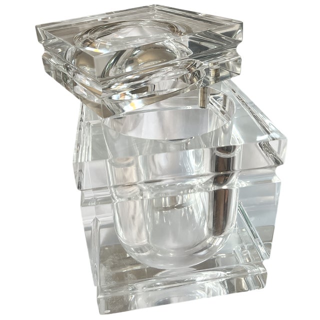 1970s Large Vintage Lucite Ice Bucket With Swivel Lid, Attributed to Alessandro Albrizzi, Italy, C. 1970s For Sale - Image 5 of 9