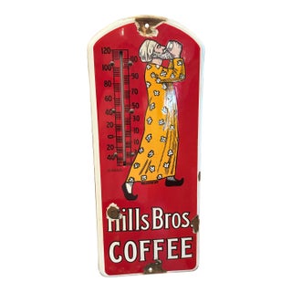 Antique Hills Bros. Coffee Porcelain Thermometer Sign c.1915 For Sale
