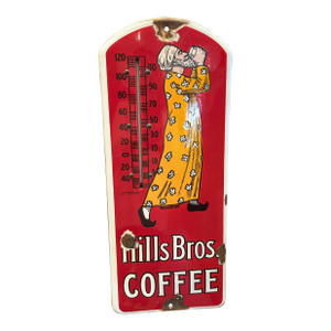 Antique Hills Bros. Coffee Porcelain Thermometer Sign c.1915