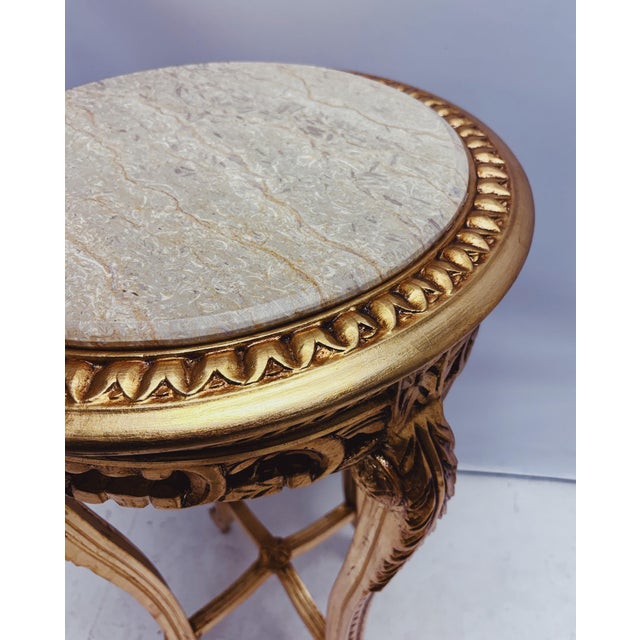 Gold Side Table with Round Marble Top from Green Square For Sale - Image 6 of 10
