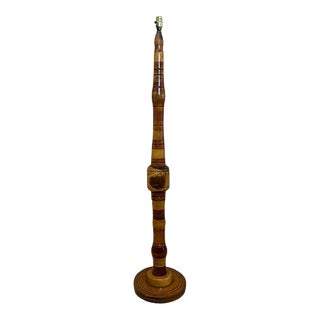 Mid Century Modern Handmade Wood Floor Lamp Banded Stripes For Sale
