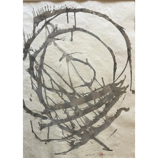 This one of kind lively original abstract acrylic painting with earth energy on hand made heavy stock Japanese parchment...