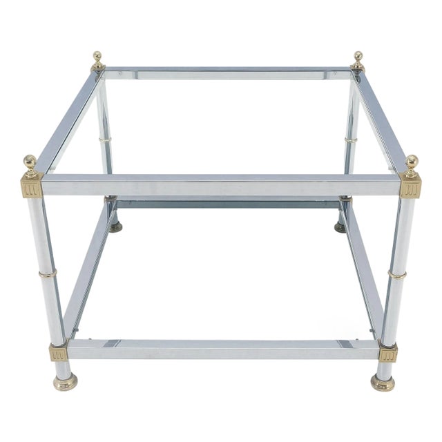 Italian MCM Chrome Brass Smoked Glass 30" Square Side End Lamp Table Stand For Sale