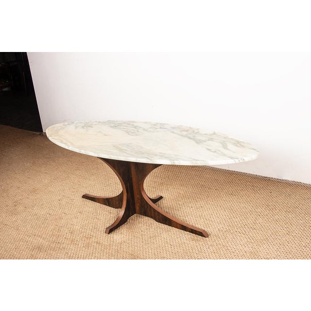 Oval Coffee Table in Carrara Marble and Rosewood by Hugues Poignant 1960. from Roche Bobois For Sale - Image 16 of 18