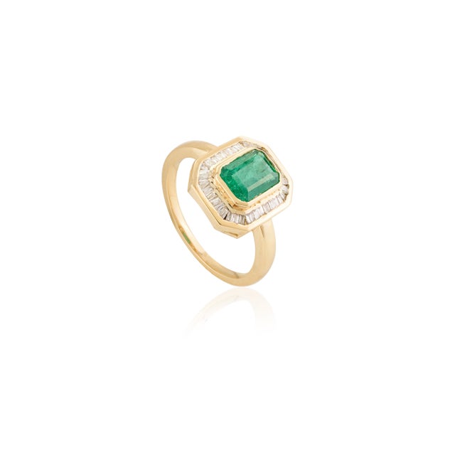 Not Yet Made - Made To Order Octagon Cut Emerald & Baguette Halo Set Diamond Statement Ring Size 6.5 For Sale - Image 5 of 12