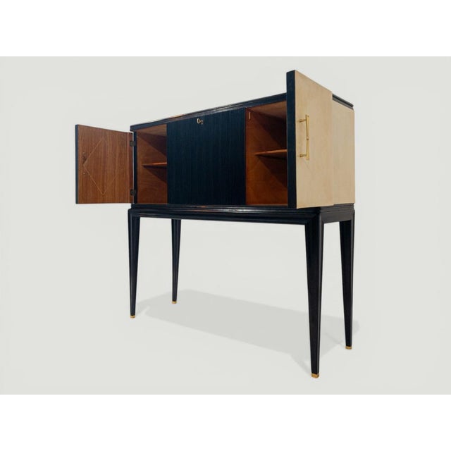 Mid-Century Italian Black Lacquered Parchment Bar Cabinet or Sideboard, 1950s For Sale - Image 9 of 18