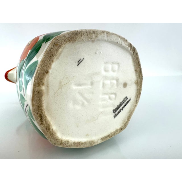 Vintage Czech Hand-Painted Floral Pitcher – Czechoslovakia Folk Art Pottery Jug For Sale - Image 11 of 12