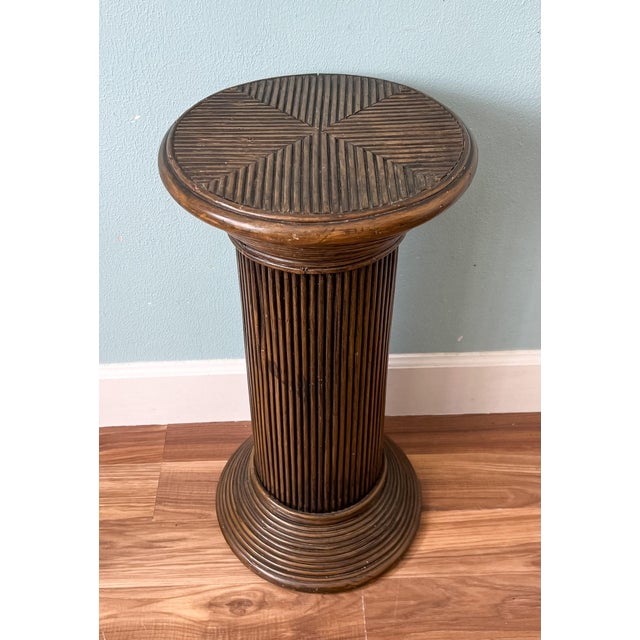 1970's Gabriella Crespi Style Pencil Reed Rattan Pedestal Plant Stand / Display Column – Coastal / Organic Modern / Boho Chic For Sale - Image 10 of 10