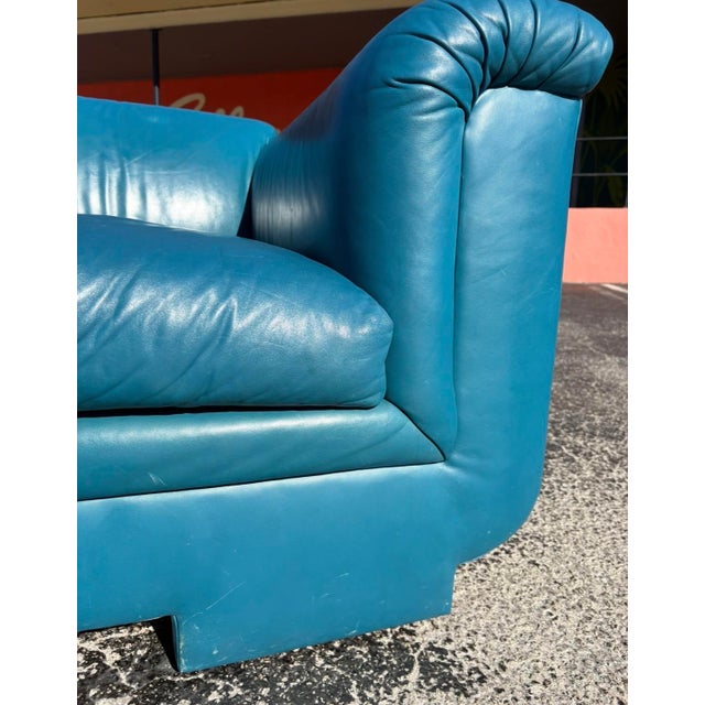 Postmod Teal Leather Sofa For Sale - Image 12 of 18
