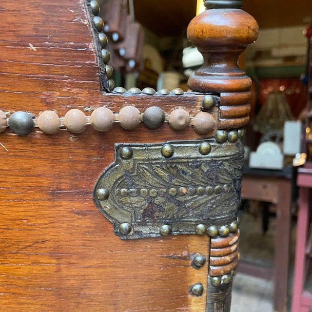 Wood Mid 19th Century Victorian Aesthetic Movement Rocking Chair With Embossed Leather Back and Satyr Finials For Sale - Image 7 of 17