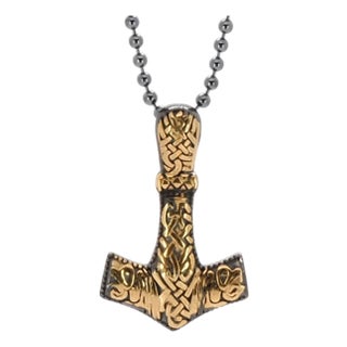 Thor Hammer Sterling Silver & Gold Pendant Necklace For Sale
