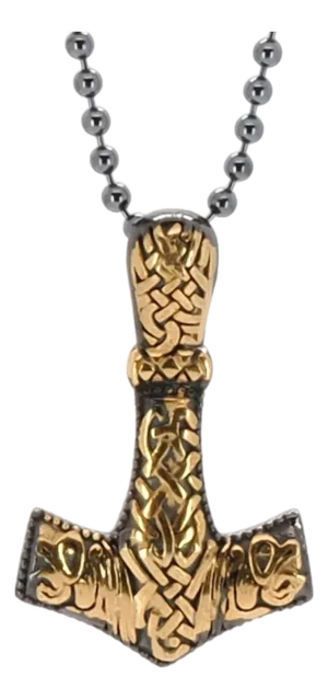 Thor Hammer Sterling Silver & Gold Pendant Necklace