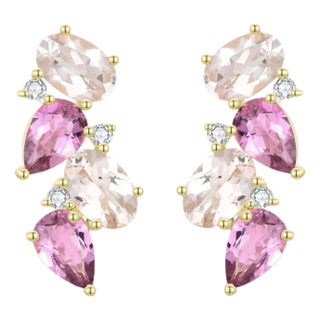 Nina Zhou 4.30 CTW Morganite, Pink Tourmaline and Diamond Cluster Earrings For Sale