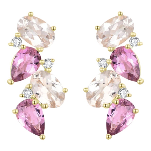 Nina Zhou 4.30 CTW Morganite, Pink Tourmaline and Diamond Cluster Earrings For Sale