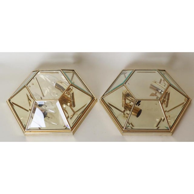 Hexagonal Gold-Plated Flush Mount or Wall Lamp with Faceted Glass, Italy, 1980s For Sale - Image 9 of 18