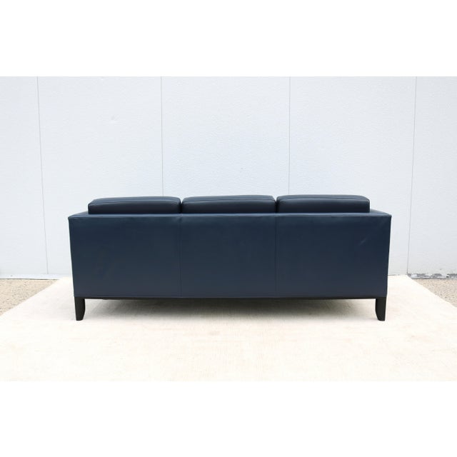 MCM Style Mark Goetz for Bernhardt Design Moreau Sofa in Navy Blue Leather For Sale - Image 9 of 18