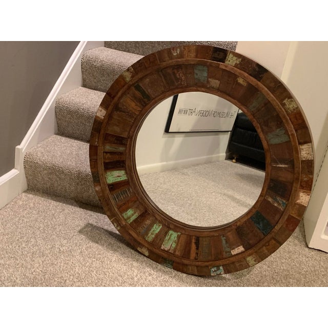 1980s 1980s Rustic Reclaimed Wood Round Mirror For Sale - Image 5 of 9