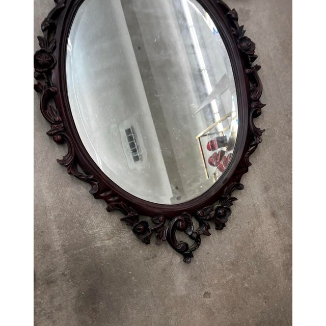 1970s 1970s Dark Wooden Oval Mirror and Console Table With Marble Top Pair For Sale - Image 5 of 11