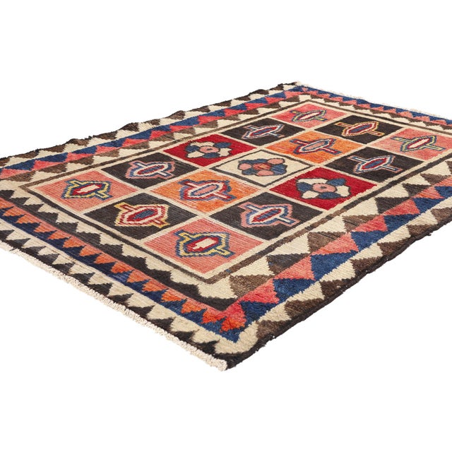 78874 Vintage Persian Lori Checkerboard Rug, 04'00 x 05'07. This hand-knotted wool vintage Persian Lori rug exudes a...
