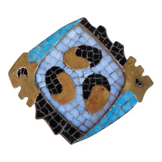 Vintage Salvador Teran Mexican Modernist Turquoise, Lavender and Black Tiles Mosaic Ashtray #404 For Sale