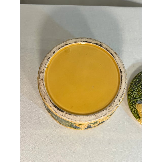 Vintage George Jones Style Majolica Biscuit Container For Sale - Image 11 of 11