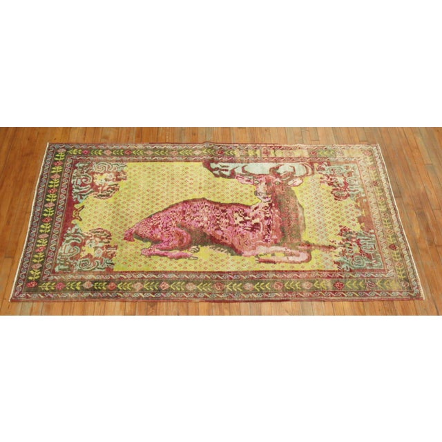 Early 20th Century Jolly Deer Pictorial Karabagh Conversation Rug For Sale In New York - Image 6 of 6