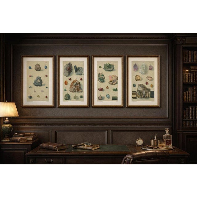 Gold Antique Gemstone Prints with Diamond, Garnet & Tourmaline, Germany, 1900, Set of 4 For Sale - Image 8 of 9