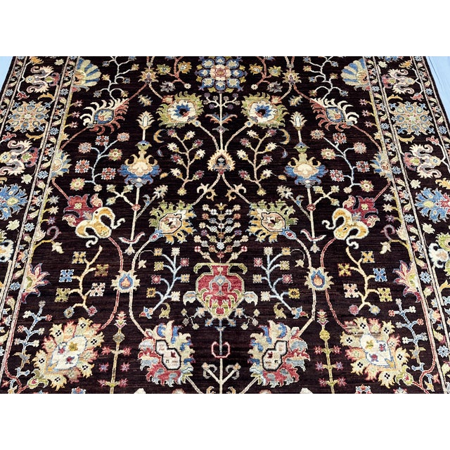 2000 - 2009 Black and Gold Afghan Sultani Wool Rug, Natural Dye Persian Floral Design, 6′7″ × 9′8″ For Sale - Image 5 of 15