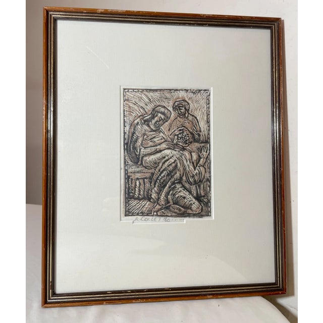 Black Vintage Religious Original Ruth Collet Woodblock Linocut Figural Pop Art Print For Sale - Image 8 of 10