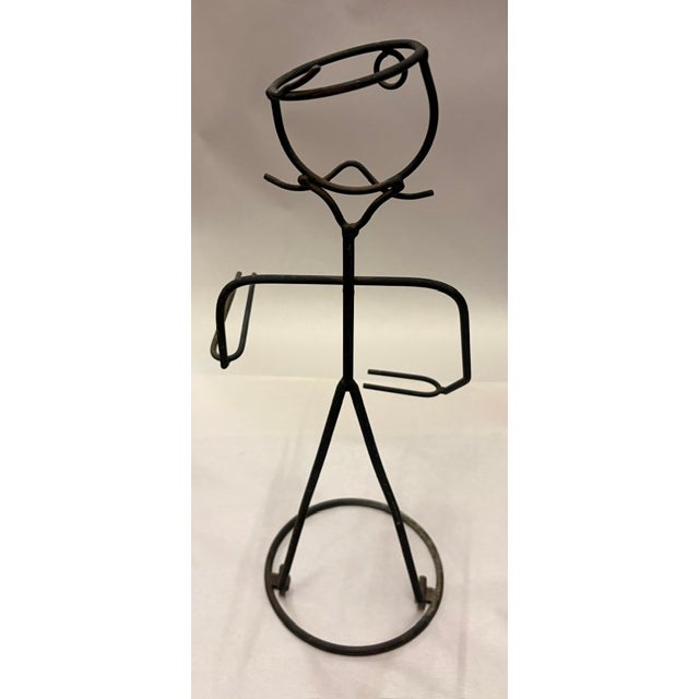 Metal Pair of Mid Century Metal Wire Stick Figure Wine Bottle and Goblet Holders For Sale - Image 7 of 8