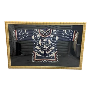 Framed Chinese Silk Embroidered Robe Flying Cranes & Auspicious Clouds